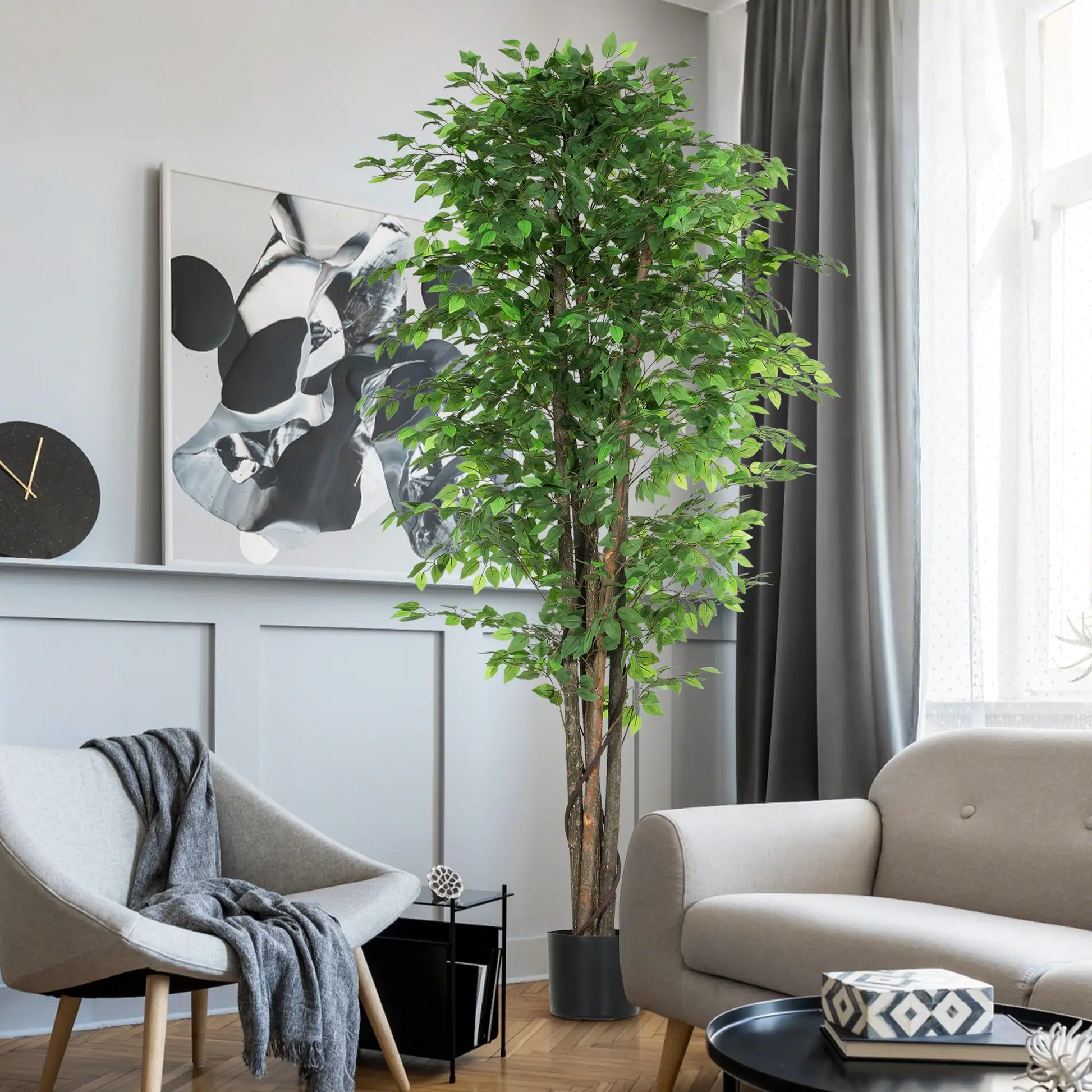 8ft Tall Artificial Silk Ficus Tree, 2520 Leaves in Pot, Home Office Decor Artificial Trees at Gallery Canada