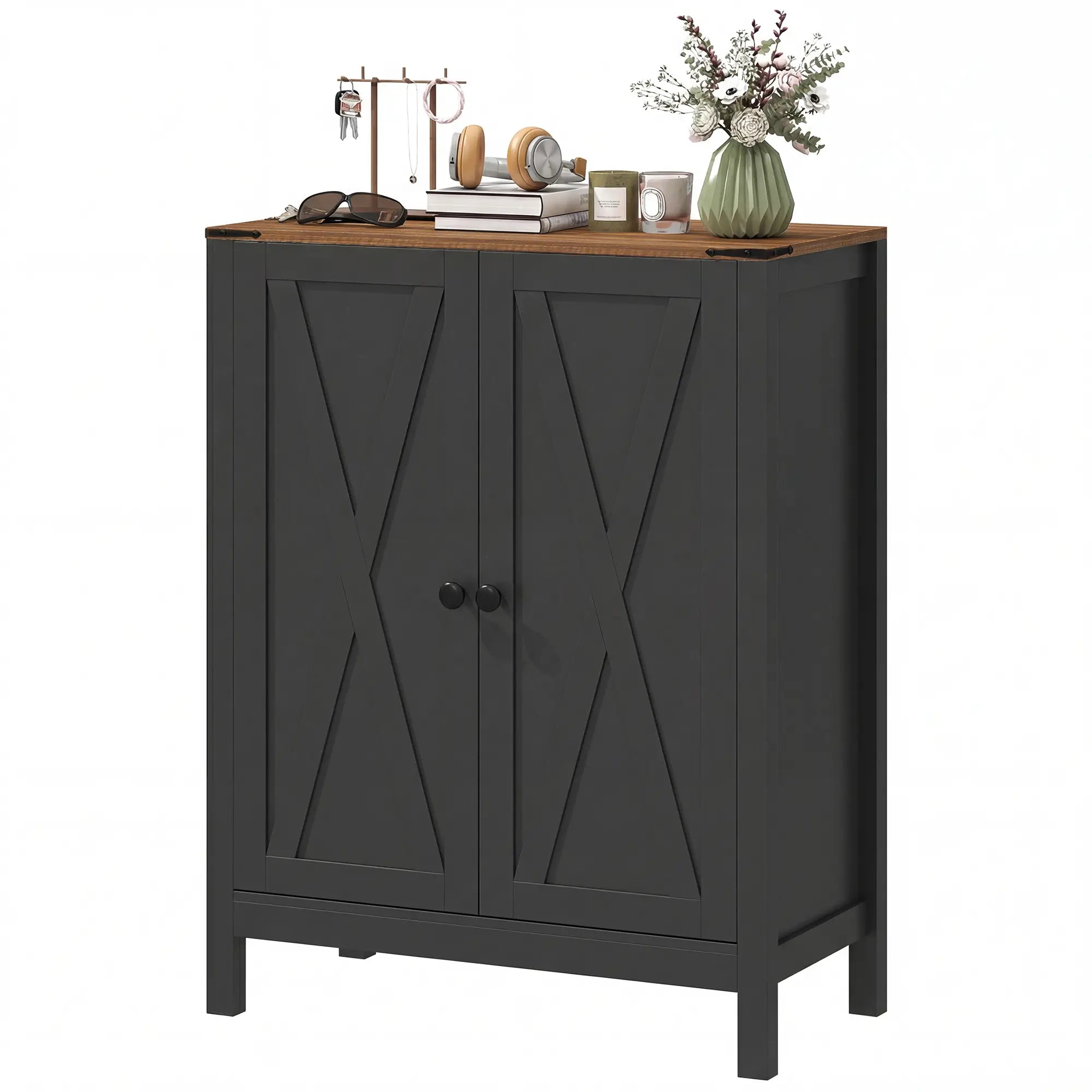 Shoe Cabinet With Barn Doors, Adjustable Shelves, 15 Pairs, Black Shoe Storage Cabinets & Racks Black, Dark Brown at Gallery Canada