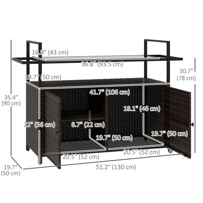 2-Tier PE Rattan Bar Cart, Glass Top Outdoor Kitchen Island, Mixed Brown, Brown Kitchen Islands & Kitchen Carts at Gallery Canada