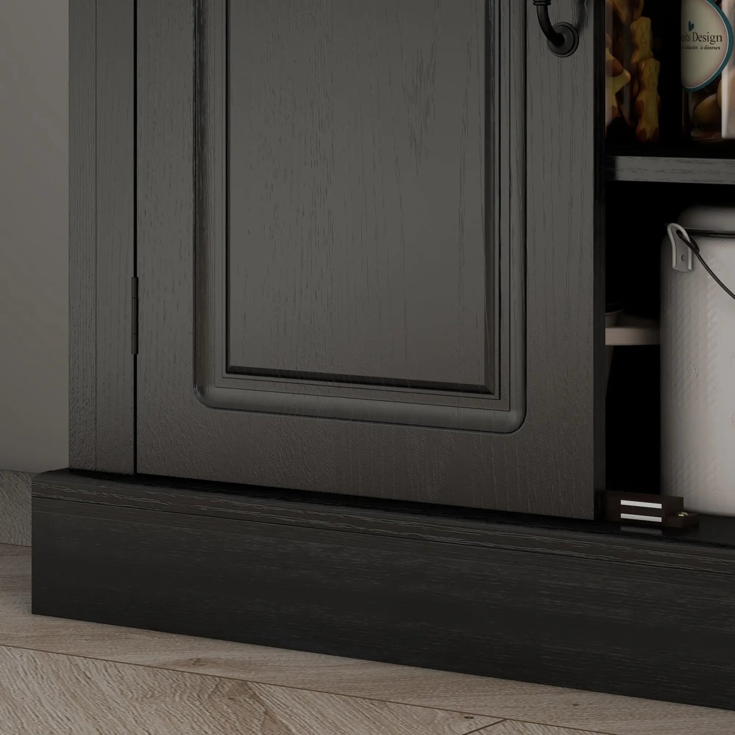 71" Freestanding Kitchen Pantry, 4 Doors 2 Cabinets, Distressed Black, Black Kitchen Pantry Cabinets at Gallery Canada