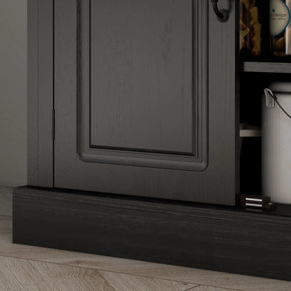 71" Freestanding Kitchen Pantry, 4 Doors 2 Cabinets, Distressed Black, Black Kitchen Pantry Cabinets at Gallery Canada