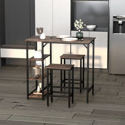 Industrial Dining Table Set for 2, Counter Height, Rustic Brown, Brown Bar Sets at Gallery Canada