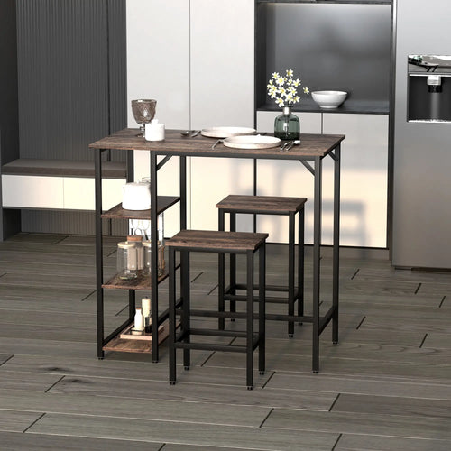 Industrial Dining Table Set for 2, Counter Height, Rustic Brown, Brown