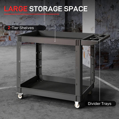 2-Tier Rolling Tool Cart, 500 LBS Capacity Plastic Utility Cart, Black Tool Organizers at Gallery Canada