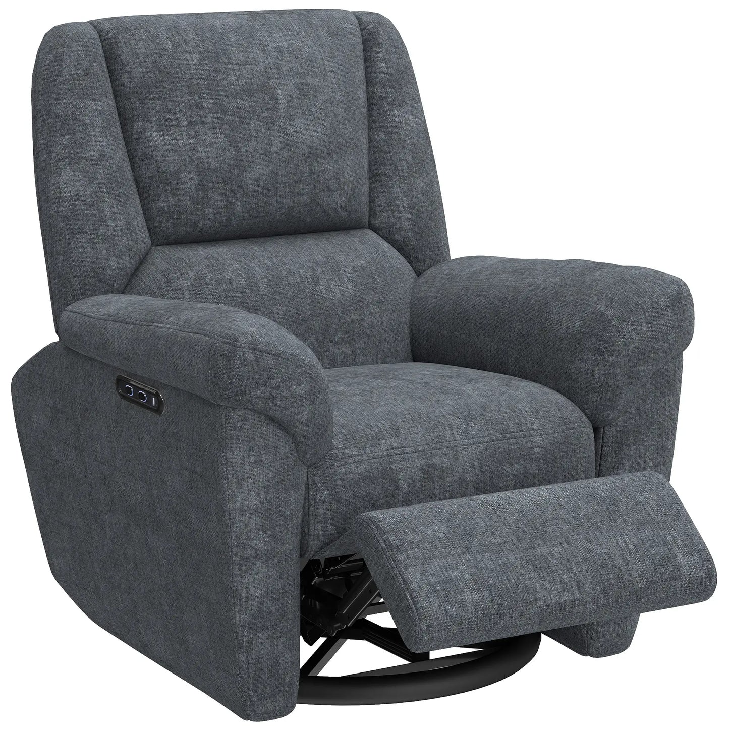 Power Recliner Chair, Fabric Upholstery, USB Ports, Swivel Rocking, Dark Grey Single Sofas at Gallery Canada