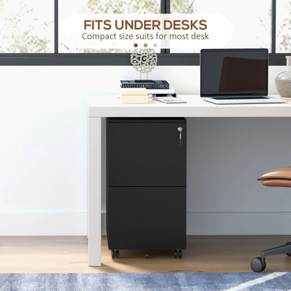 2-Drawer Steel Filing Cabinet on Wheels, Lockable, Adjustable Hanging Bar, Black Office Cabinets & Cupboards at Gallery Canada