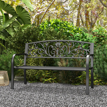 50 2-Seater Garden Bench, Outdoor Blossoming Pattern, Black Outdoor Benches at Gallery Canada