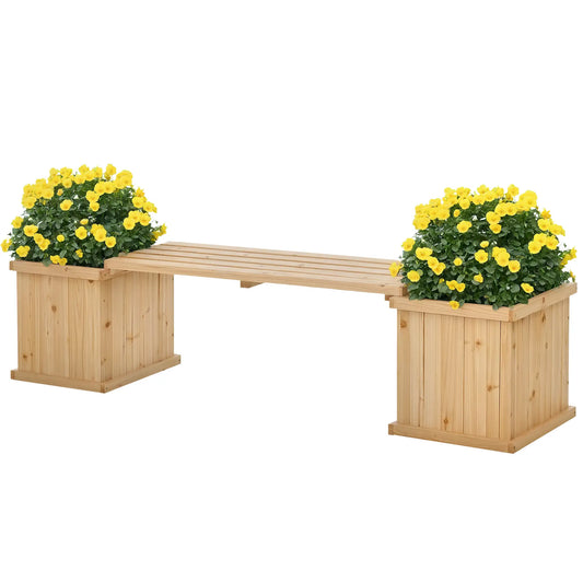 Raised Garden Bed Bench Planter, 69.25" x 15" x 15.75", Natural Wooden Planter Boxes Natural at Gallery Canada