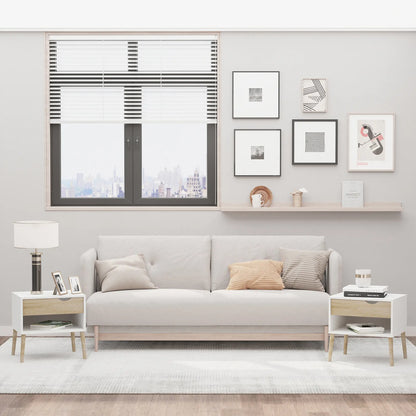 Set of 2 Bedside Tables, Modern Nightstand with Drawer, Shelf, White Bedside Tables at Gallery Canada