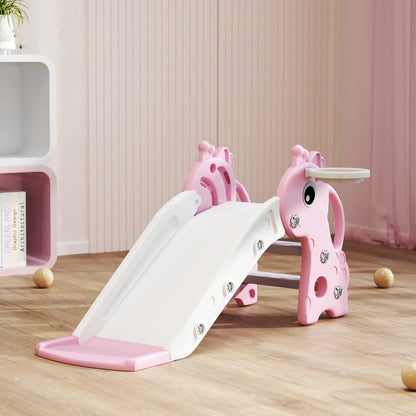 3 in 1 Toddler Slide, Climber, Basketball Hoop, Giraffe Design, Pink Gym Sets & Swings at Gallery Canada