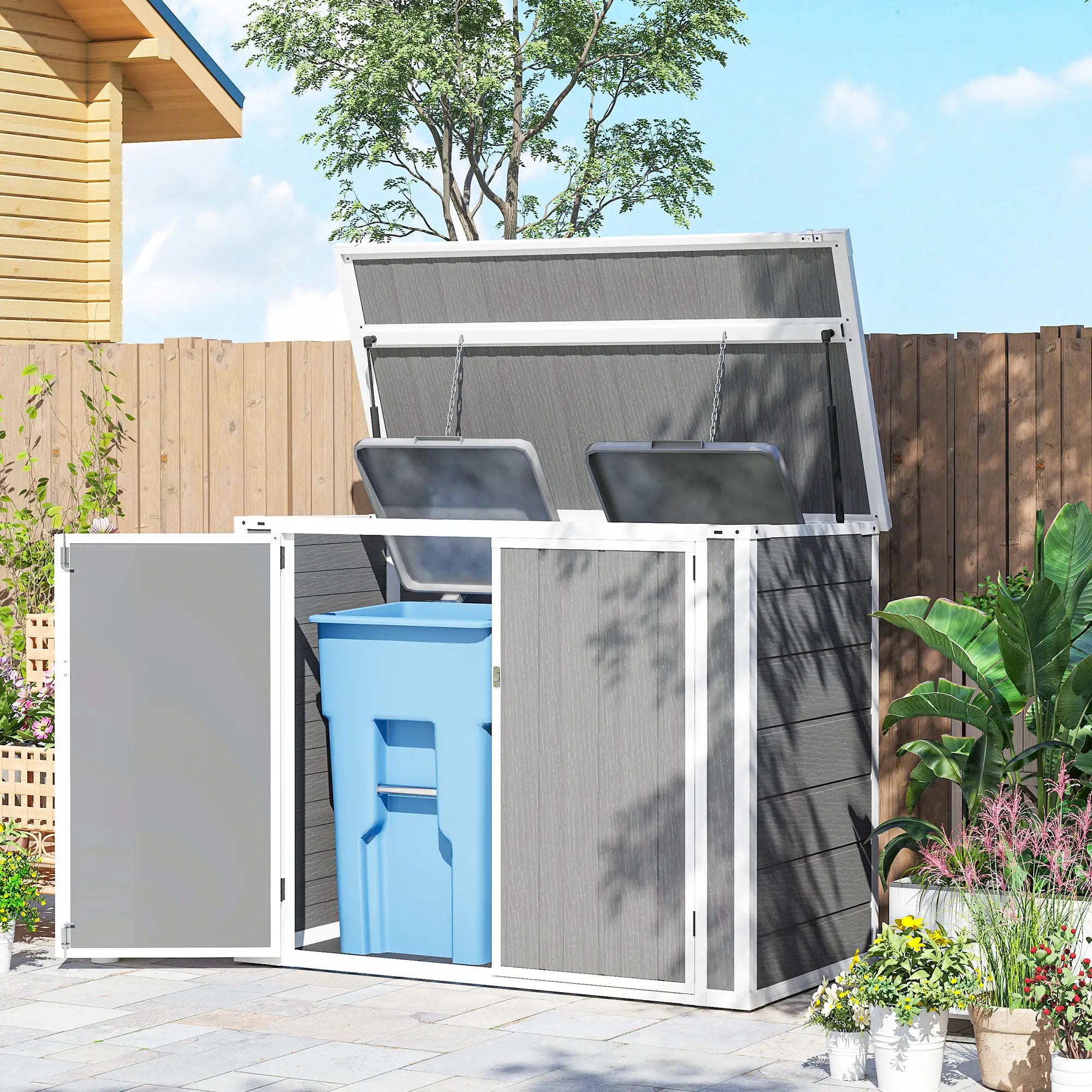 41 Cu. Ft. Outdoor Storage Shed, Horizontal Trash Can Storage, Grey Sheds at Gallery Canada