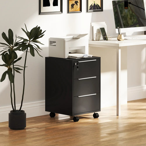 3-Drawer Vertical File Cabinet With Lock, Black