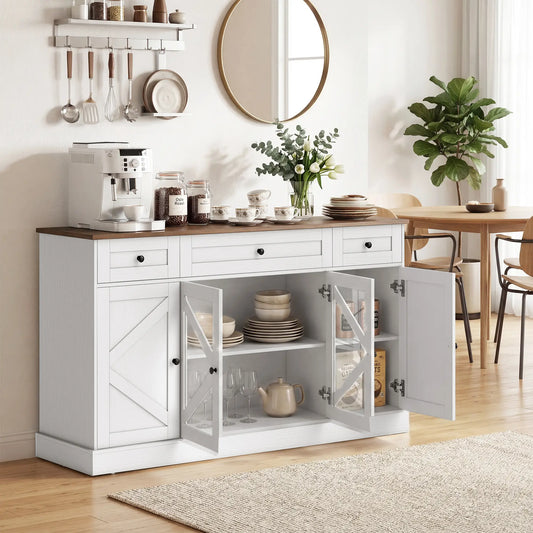 Farmhouse Sideboard Buffet Cabinet, 54", White Wood Grain Storage Cabinets White Wood Grain, Walnut at Gallery Canada