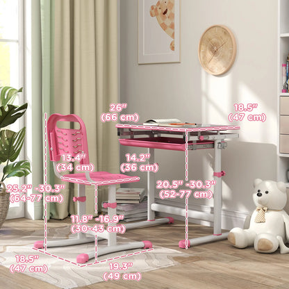 Adjustable Study Table, Chair Set with Drawer, Pink Kids Desk Sets at Gallery Canada