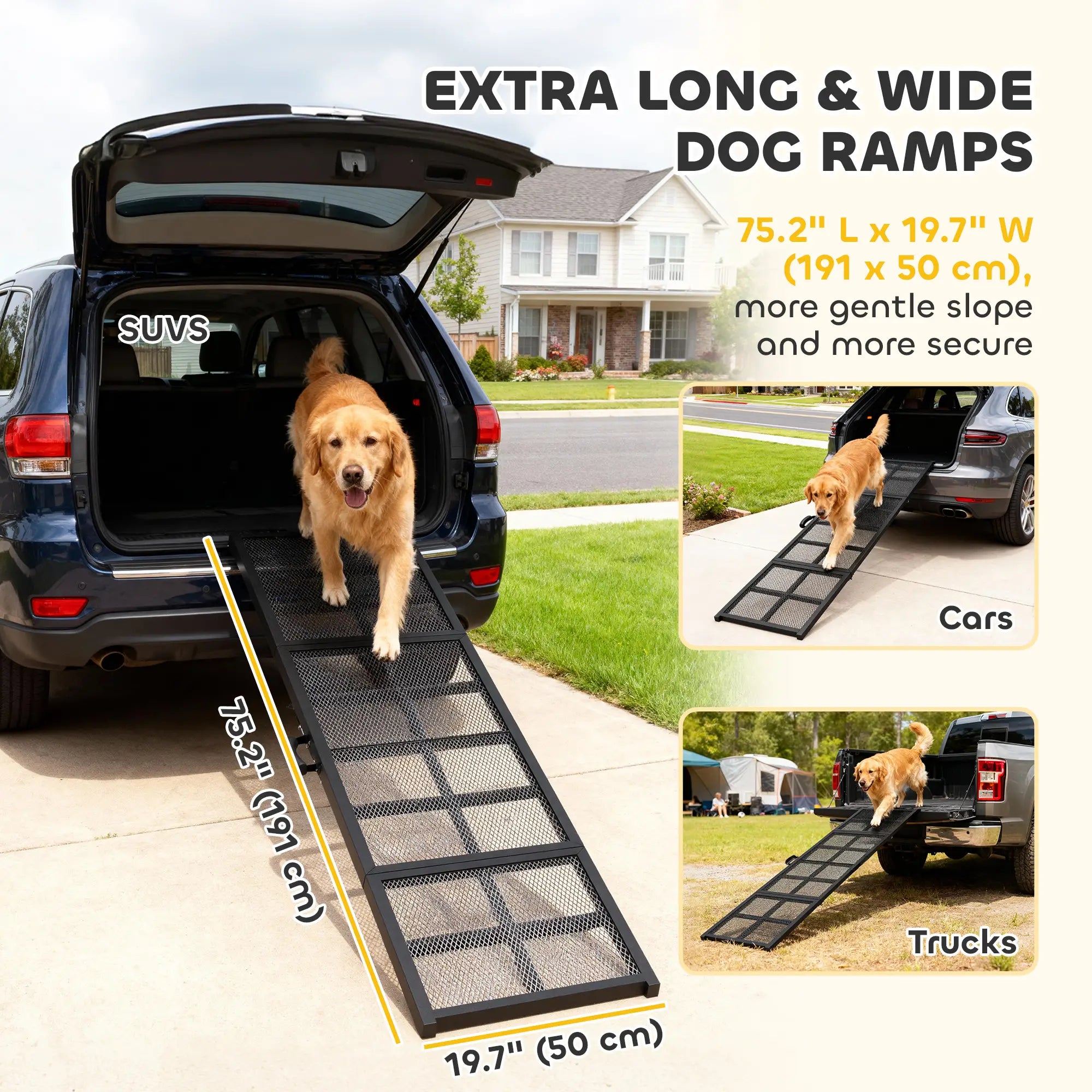 75 Inch Folding Portable Dog Car Ramp for Large Dogs, Extra Long Wide Dog Stairs at Gallery Canada