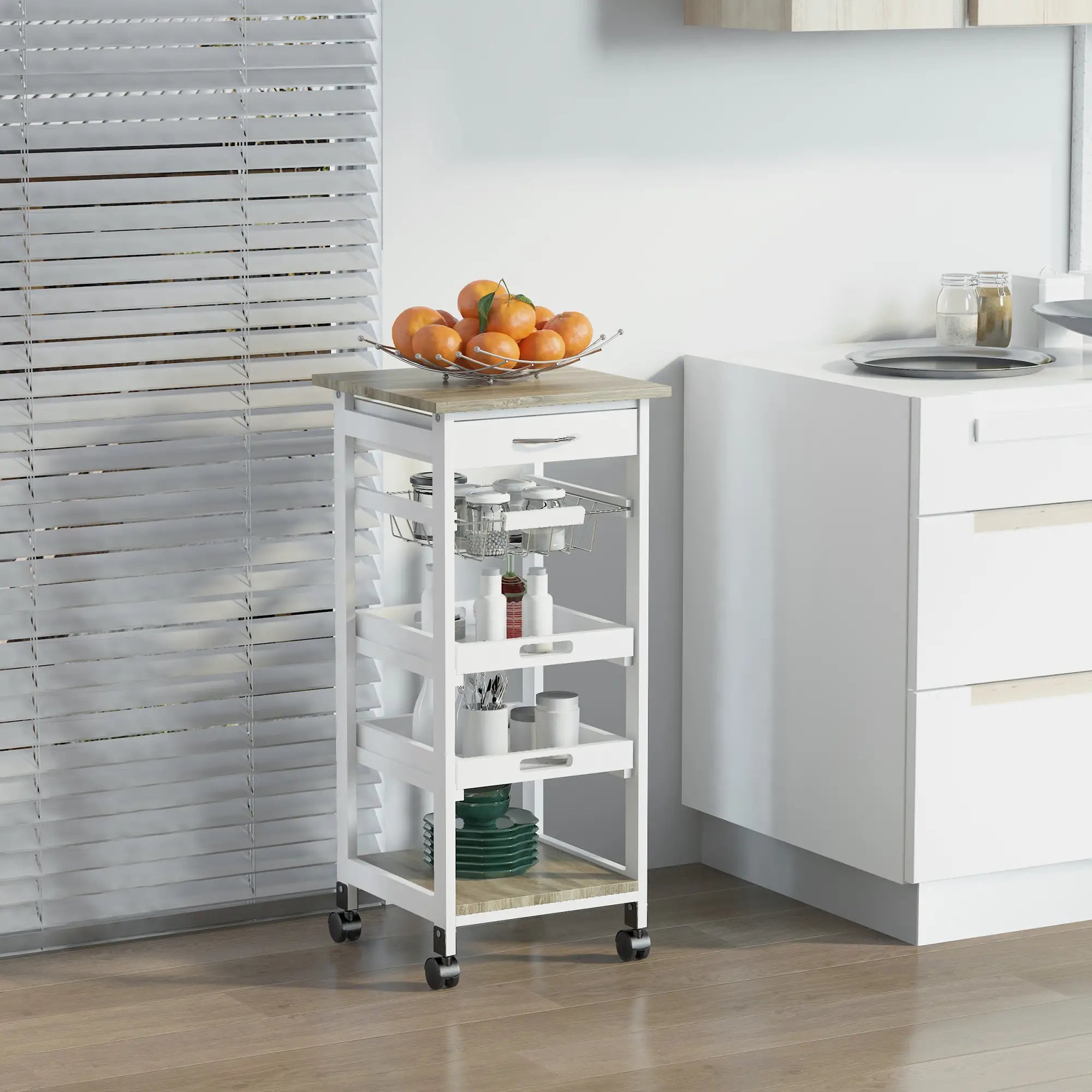 Rolling Kitchen Island Cart, Mobile Storage with Drawer, White Kitchen Islands & Kitchen Carts at Gallery Canada
