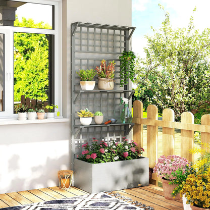 Wooden Raised Garden Bed With Trellis, Roof, 2 Shelves, Grey Wooden Planter Boxes at Gallery Canada