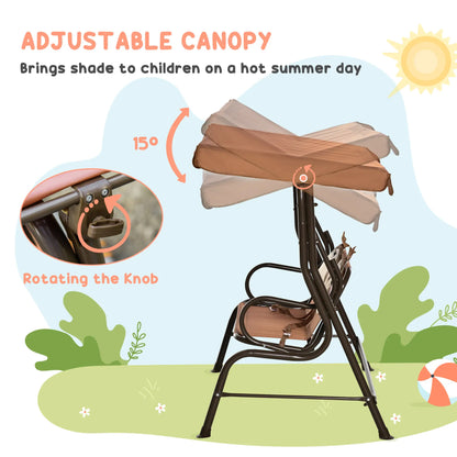2-Seat Kids Porch Swing, Adjustable Canopy, Seat Belt, Monkey Pattern, 3-6 Years, Coffee Gym Sets & Swings at Gallery Canada