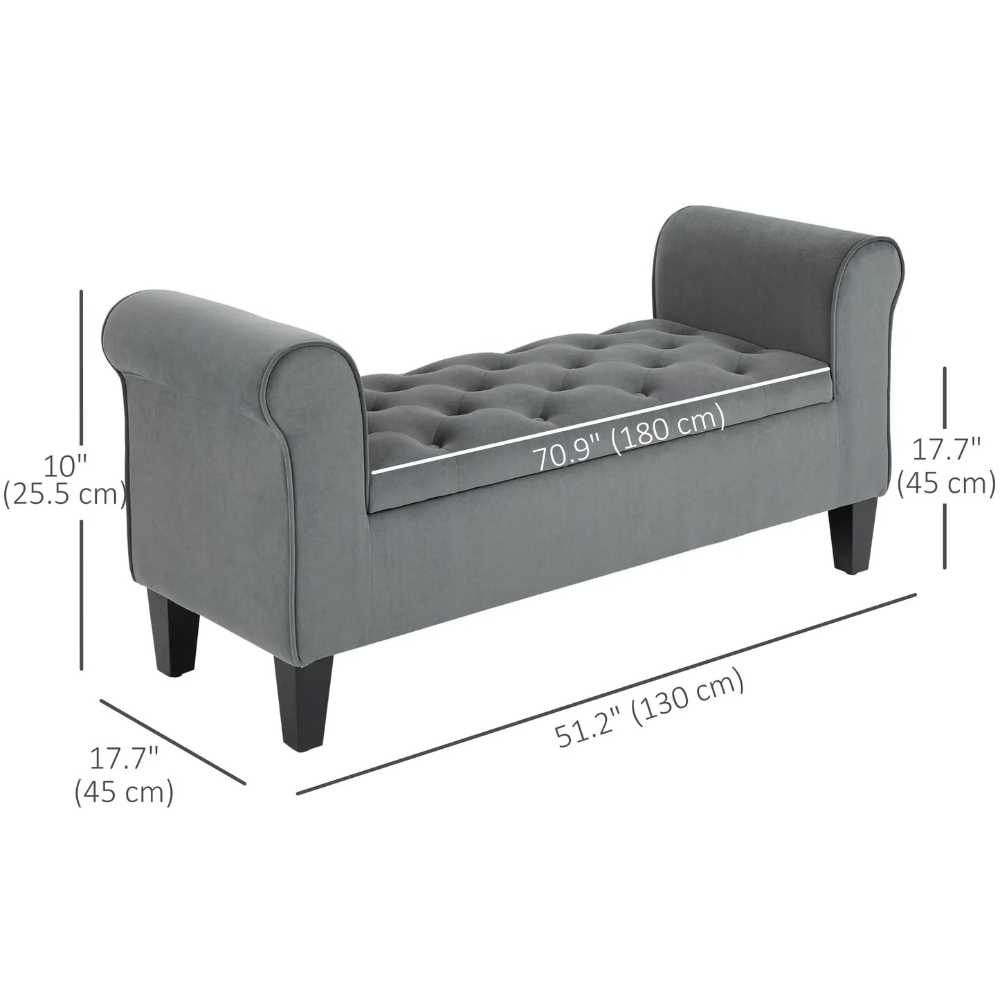 Button Tufted Storage Ottoman Bench, 70 Inches, Grey Storage Ottomans & Benches at Gallery Canada
