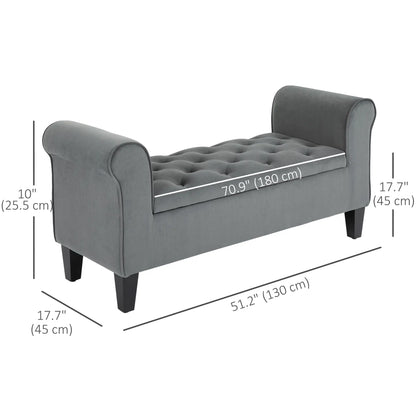 Button Tufted Storage Ottoman Bench, 70 Inches, Grey Storage Ottomans & Benches at Gallery Canada