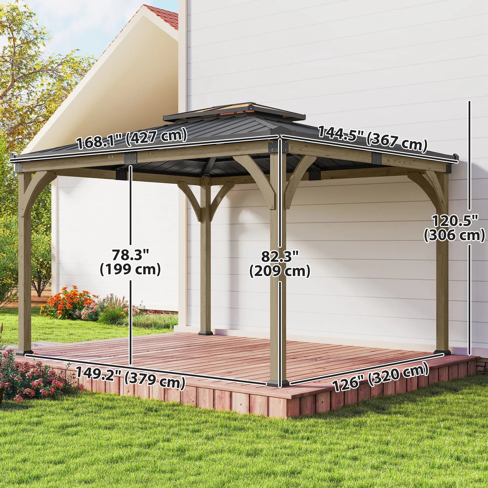12' x 14' Hardtop Gazebo, Galvanized Steel Roof, Wood Frame, Light Walnut Gazebos at Gallery Canada