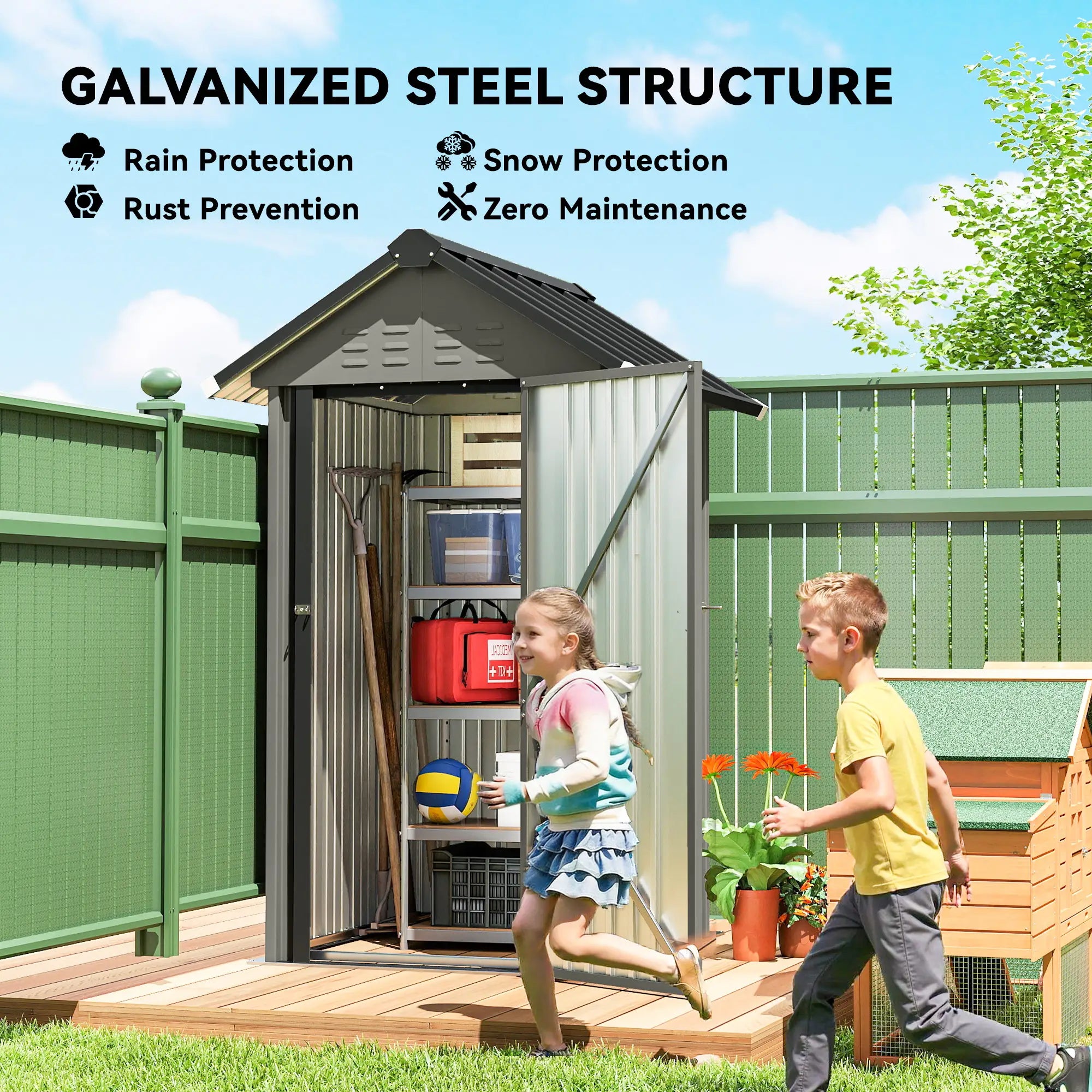 Outdoor Storage Shed With Lockable Door, Metal Garden Shed With 4 Vents Sheds at Gallery Canada