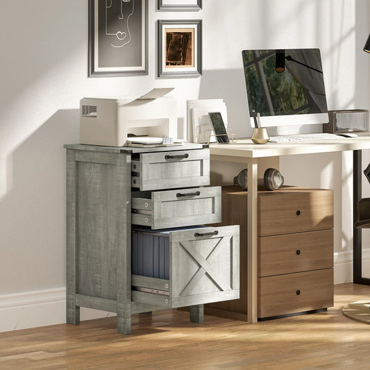 Vertical 3-Drawer Filing Cabinet, Rustic Farmhouse, A4 Letter Size, Stone Grey Office Cabinets & Cupboards Stone Grey at Gallery Canada