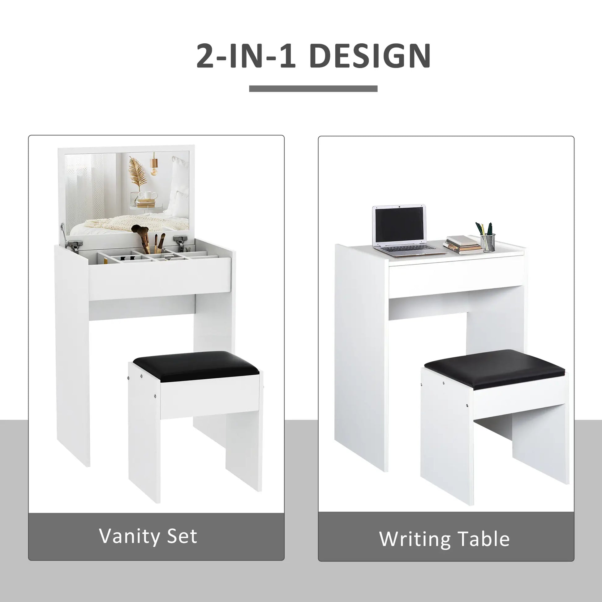 Modern Vanity Set, Makeup Table with Cushioned Stool, Flip Top Mirror, White Dressing & Vanity Tables at Gallery Canada