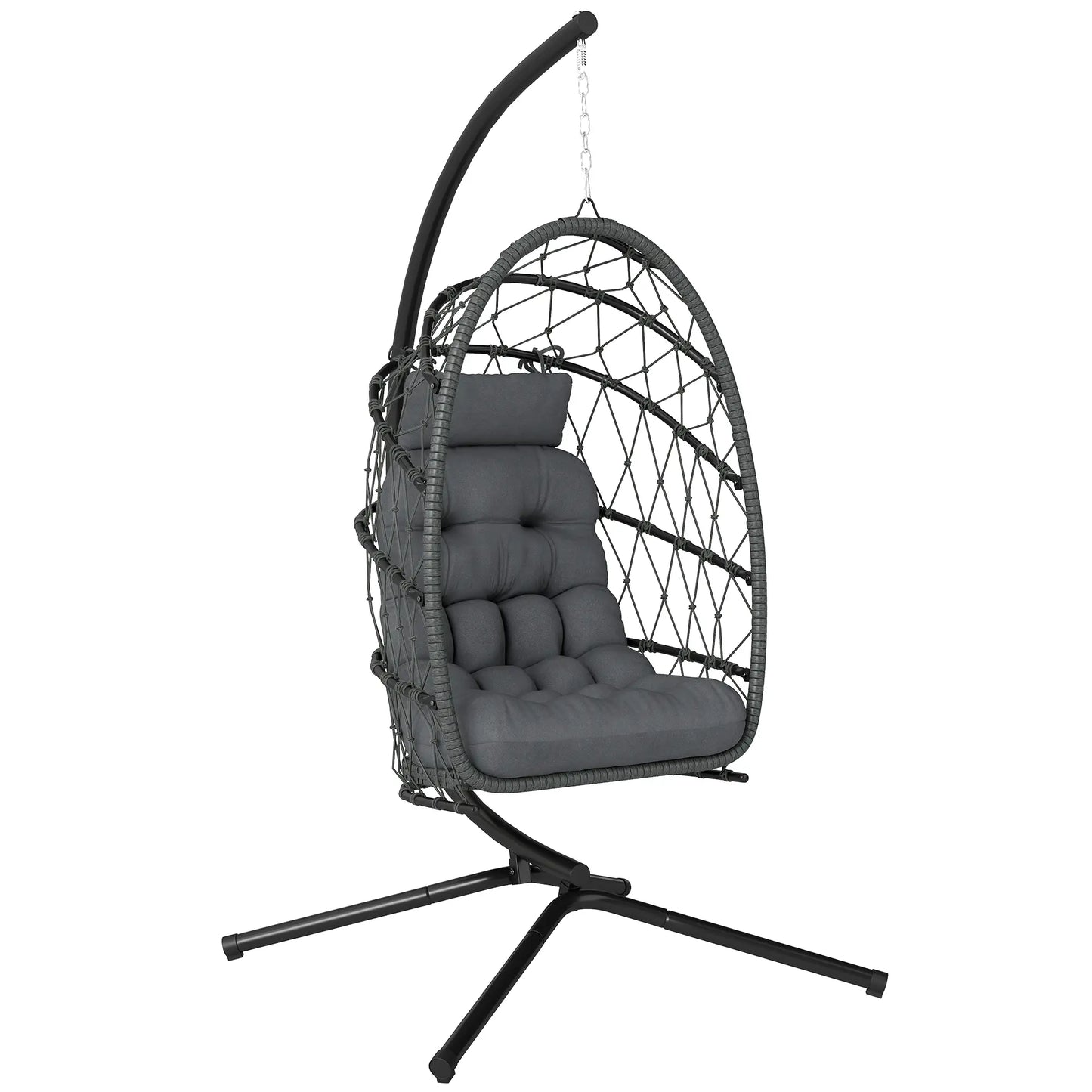 Chaise Œuf Suspendue, Balançoire en Rotin Tressé Pliable, Gris