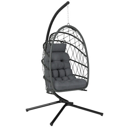Chaise Œuf Suspendue, Balançoire en Rotin Tressé Pliable, Gris