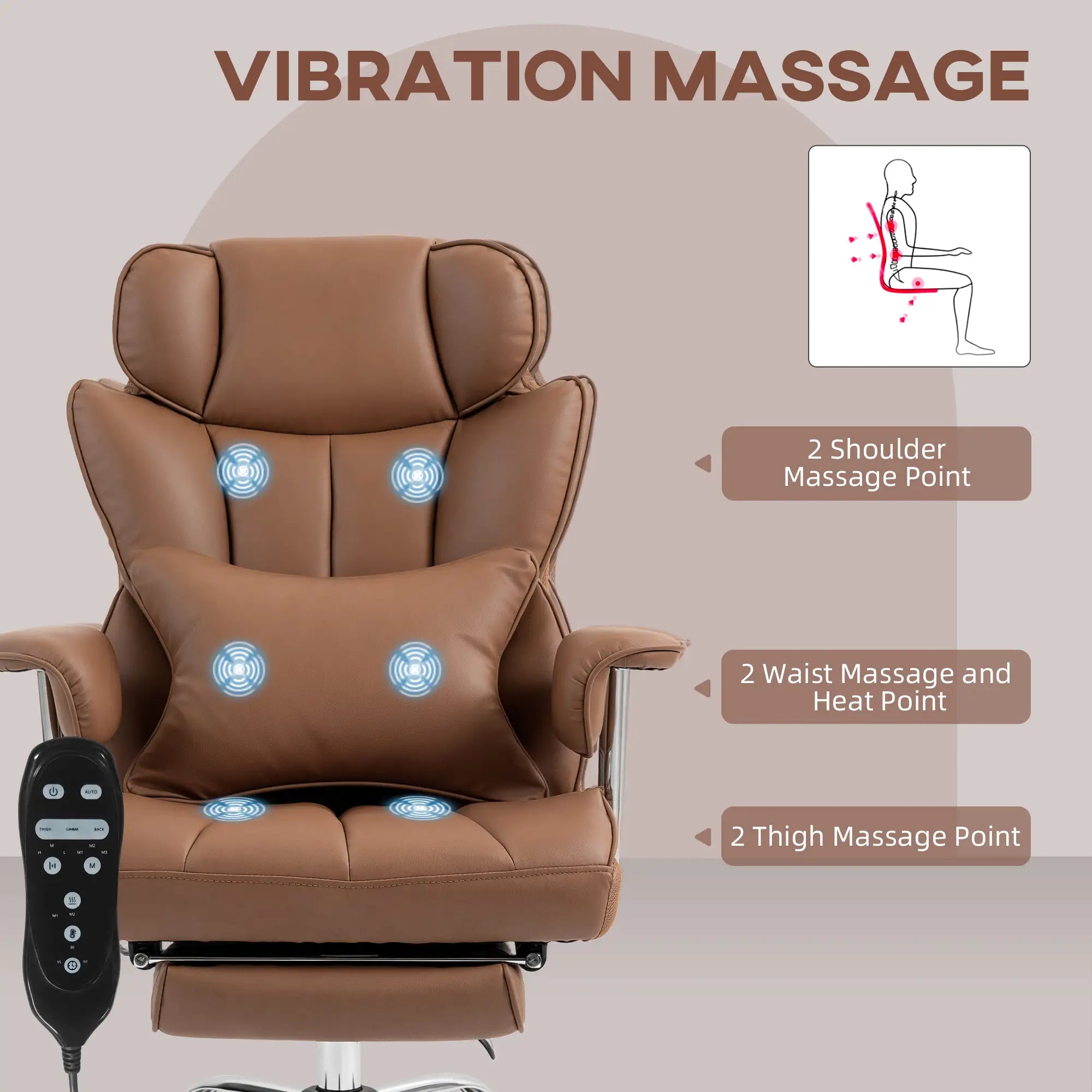 400LBS Massage Office Chair, 6-Point Vibration, Footrest, Lumbar Support, Brown Massage Chairs at Gallery Canada