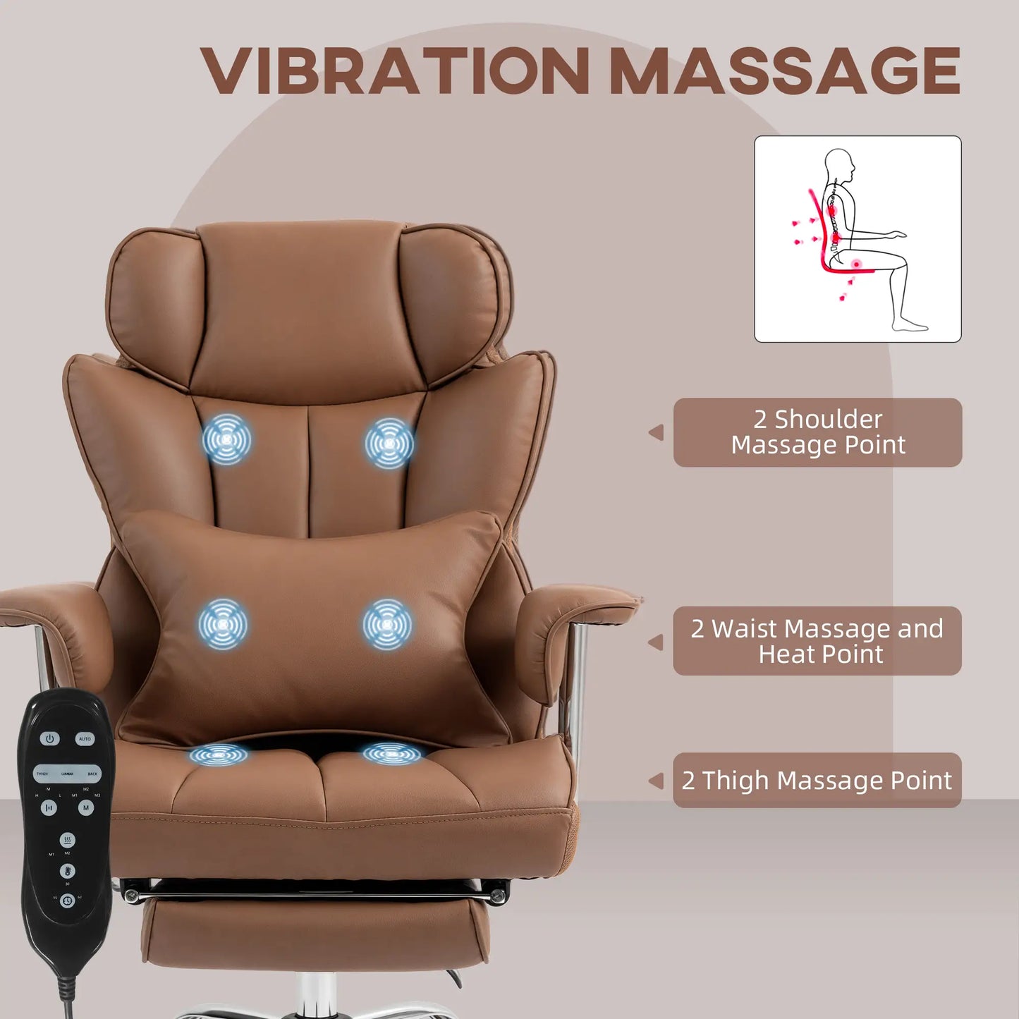 400LBS Massage Office Chair, 6-Point Vibration, Footrest, Lumbar Support, Brown Massage Chairs at Gallery Canada