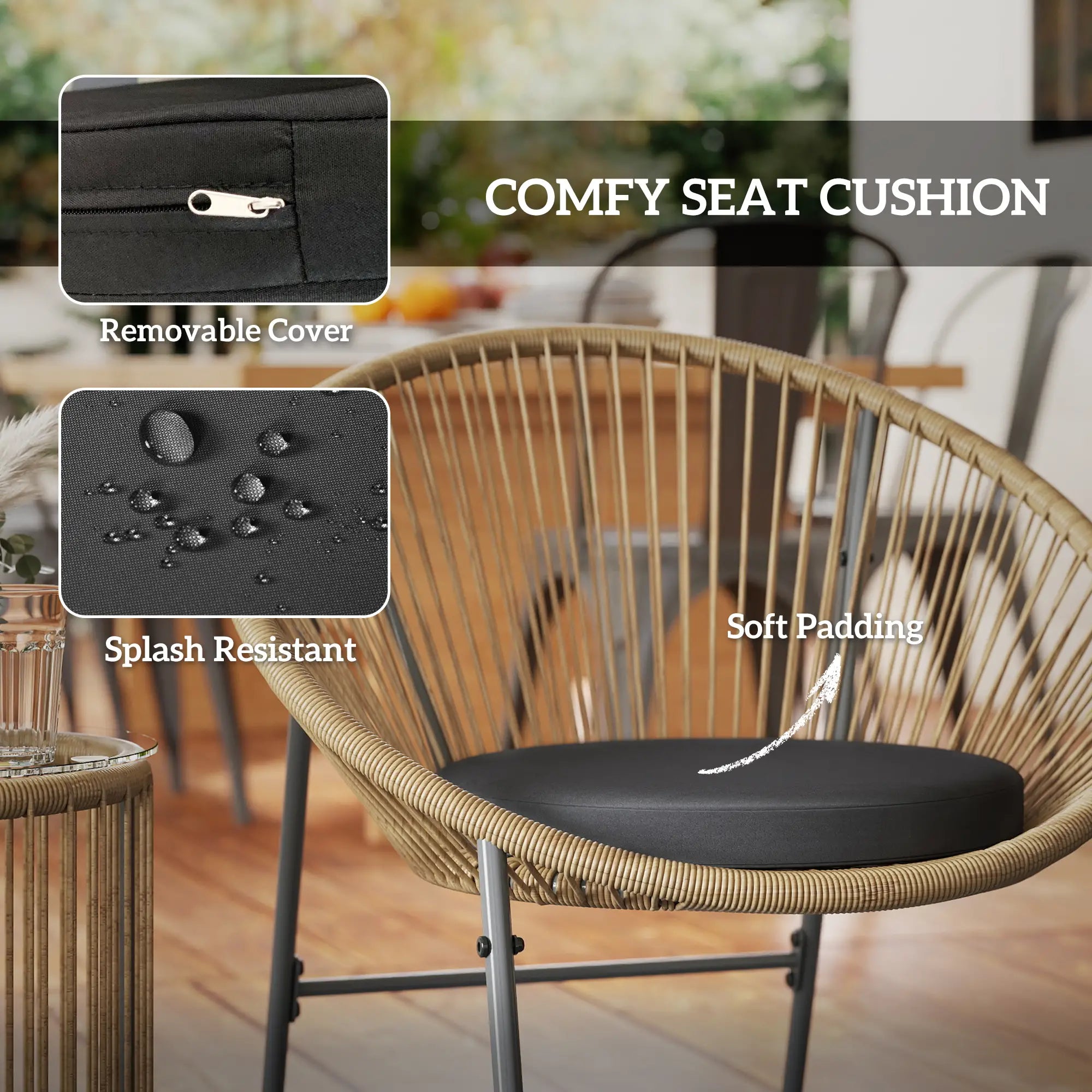 3 Piece Wicker Patio Set, 2 Chairs And Glass-Top Table, Natural Wood Bistro Sets at Gallery Canada