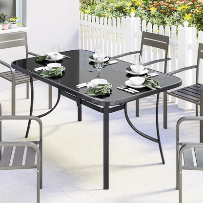 Outdoor Dining Table For 6, Metal Patio Table With Tempered Glass Top
