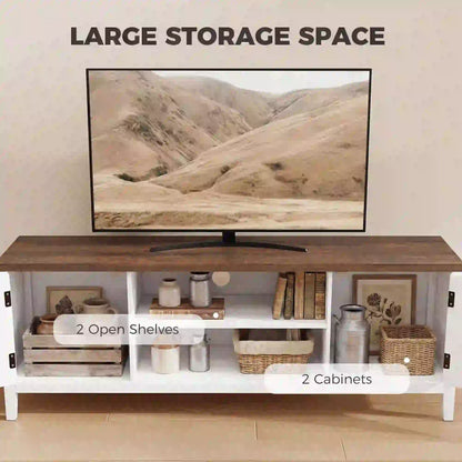TV Stand For 42 Inch TVs, 2 Shelves 2 Cabinets, White Brown TV Stands at Gallery Canada