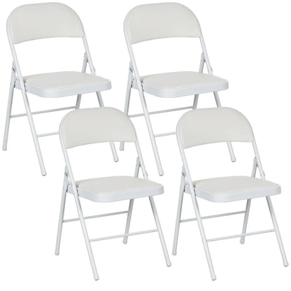 4 Metal Foldable Chairs, PU Leather Padded, White Dining Chairs at Gallery Canada