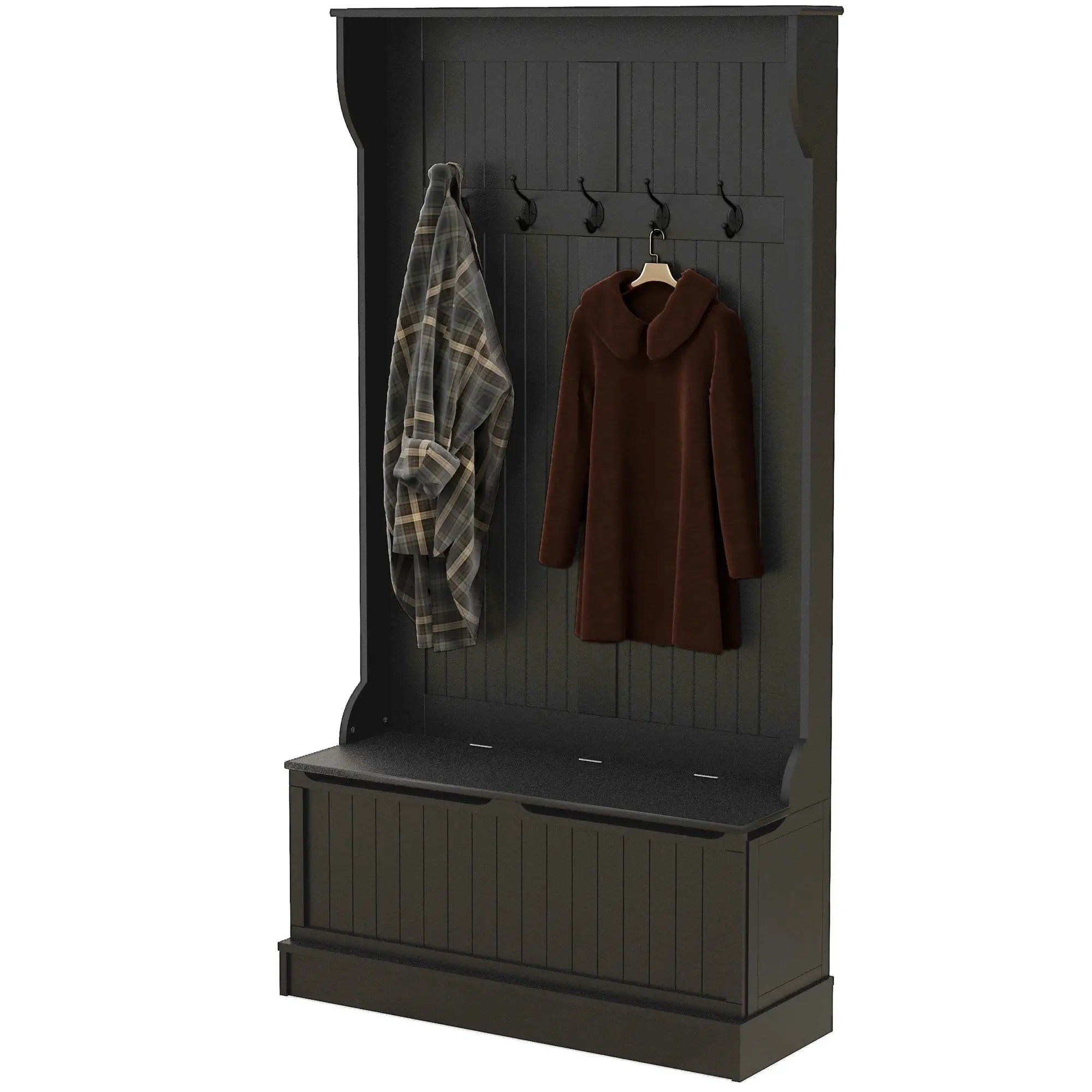 3-In-1 Hall Tree w/ Coat Rack, Shoe Storage and Bench Seat, Entryway Bench w/ 4 Hooks for Hallway, Living Room, Black Clothing Storage Black at Gallery Canada