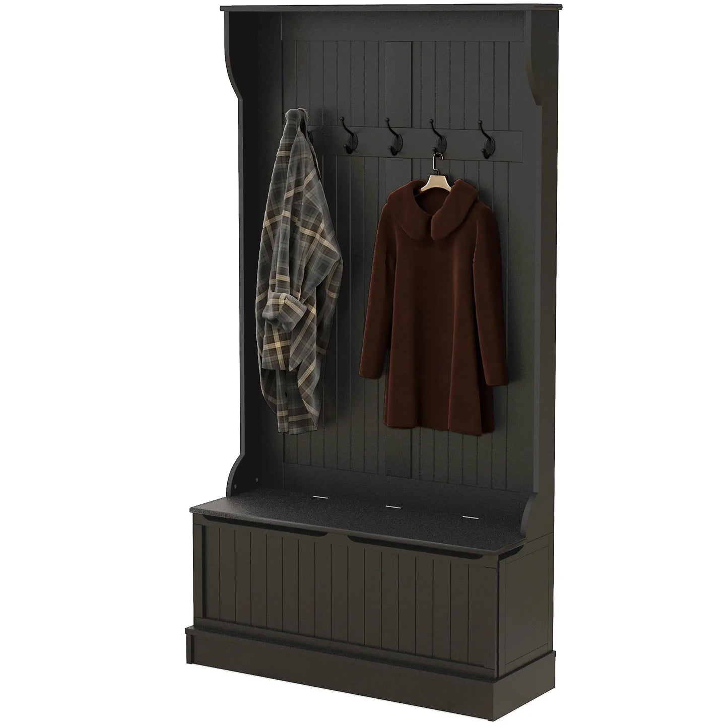 3-In-1 Hall Tree w/ Coat Rack, Shoe Storage and Bench Seat, Entryway Bench w/ 4 Hooks for Hallway, Living Room, Black Clothing Storage Black at Gallery Canada