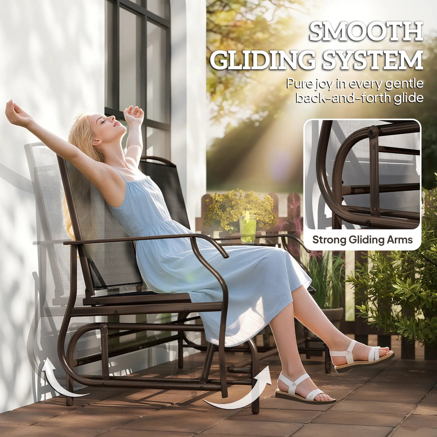 2 Person Patio Glider Rocking Chair, Outdoor Loveseat, Black Outdoor Gliders at Gallery Canada