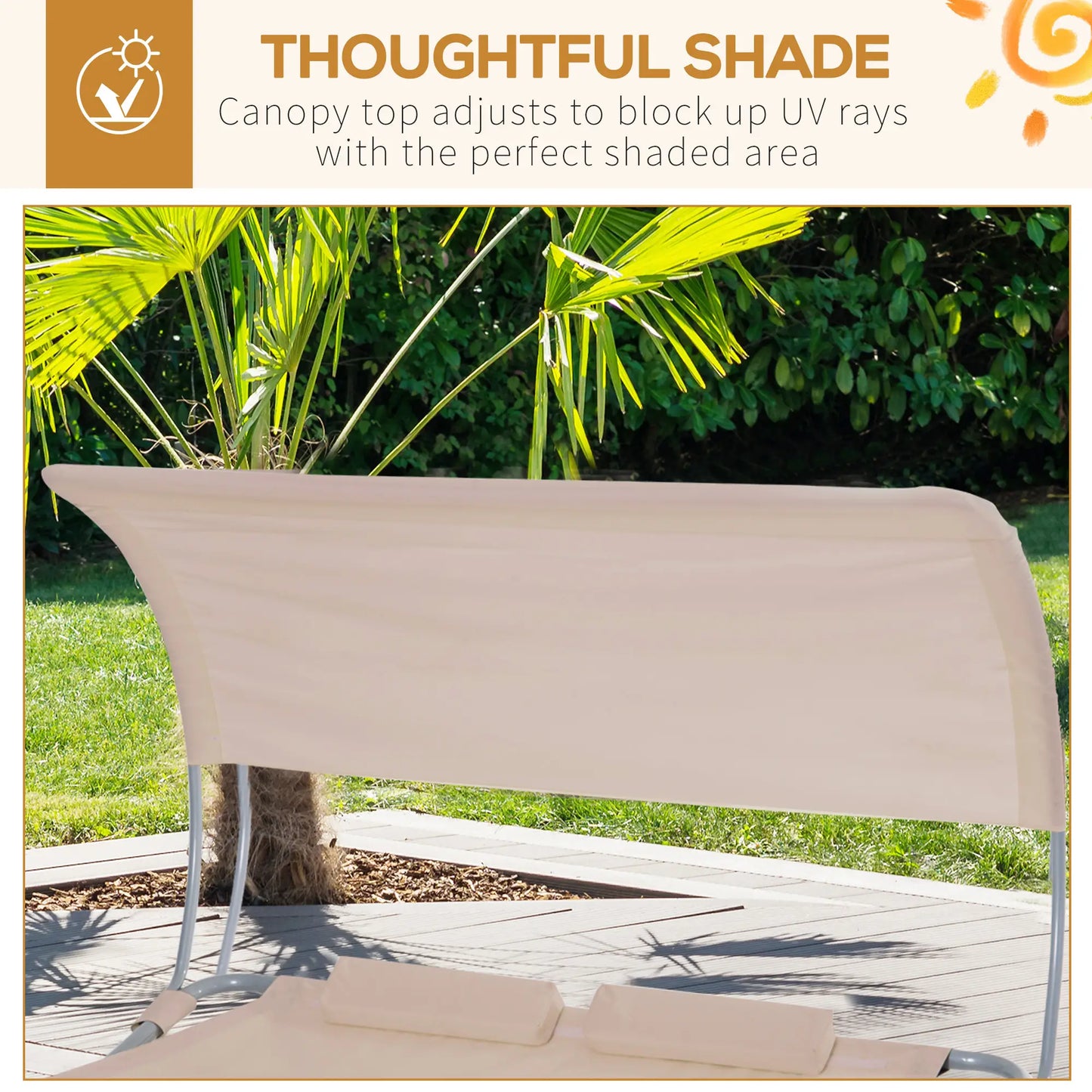 79" Outdoor Lounge Chair with Canopy, Double Chaise Lounger, Sand Lounger Chairs at Gallery Canada