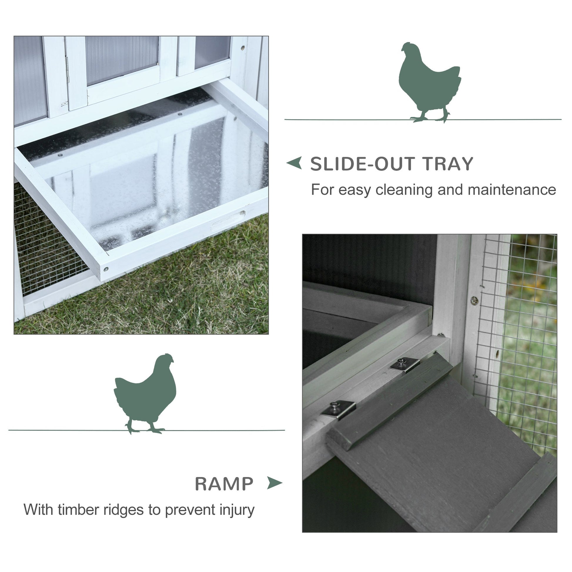 64" Wooden Chicken Coop, Outdoor Hen House Poultry Cage with Outdoor Run, Nesting Box, Removable Tray, Openable Hollow Sheet Roof and Lockable Doors - Gallery Canada