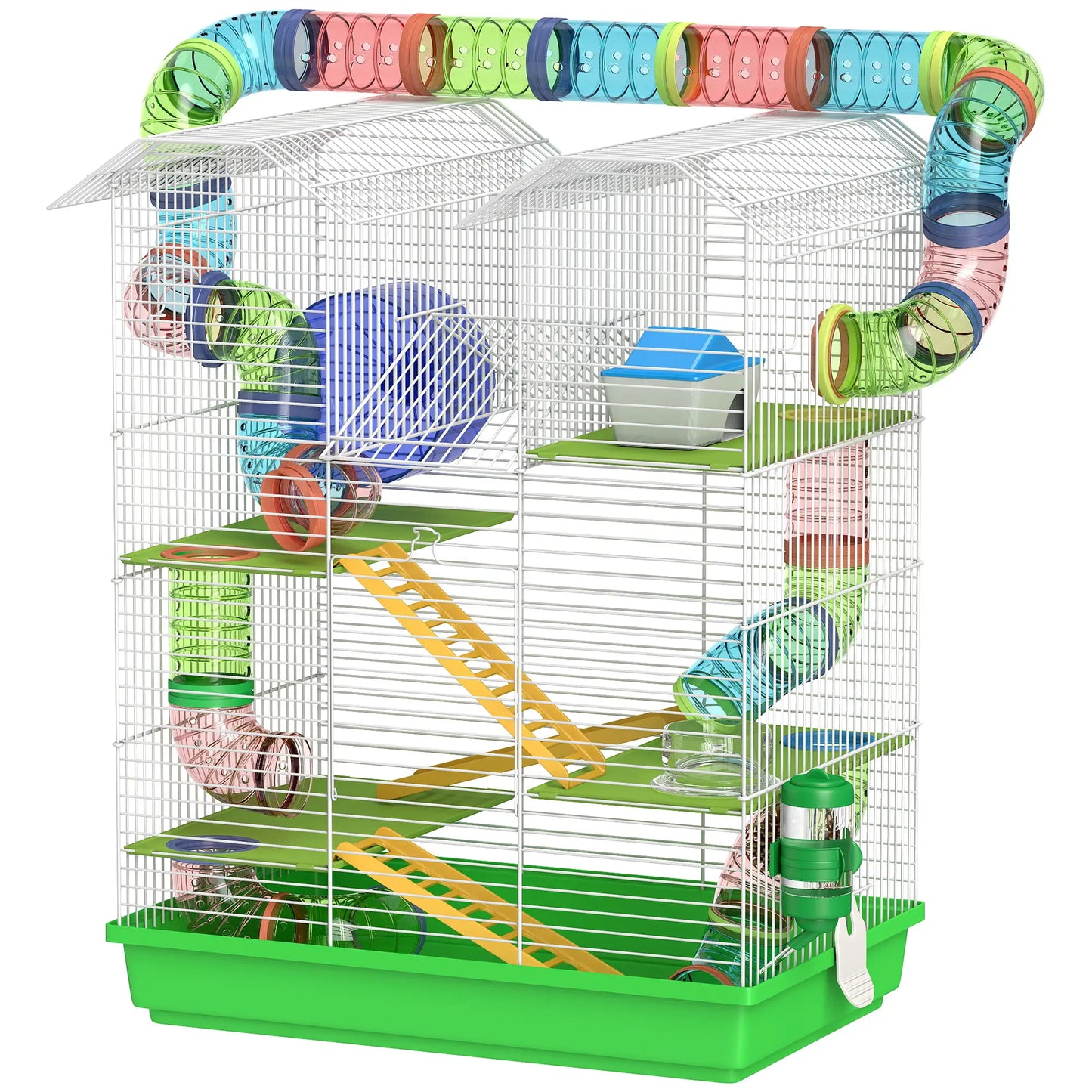 18.5" Hamster Cage, 5 Tiers, Tunnel Tube System, Exercise Wheel, Water Bottle, Green Hamster Cages Green at Gallery Canada