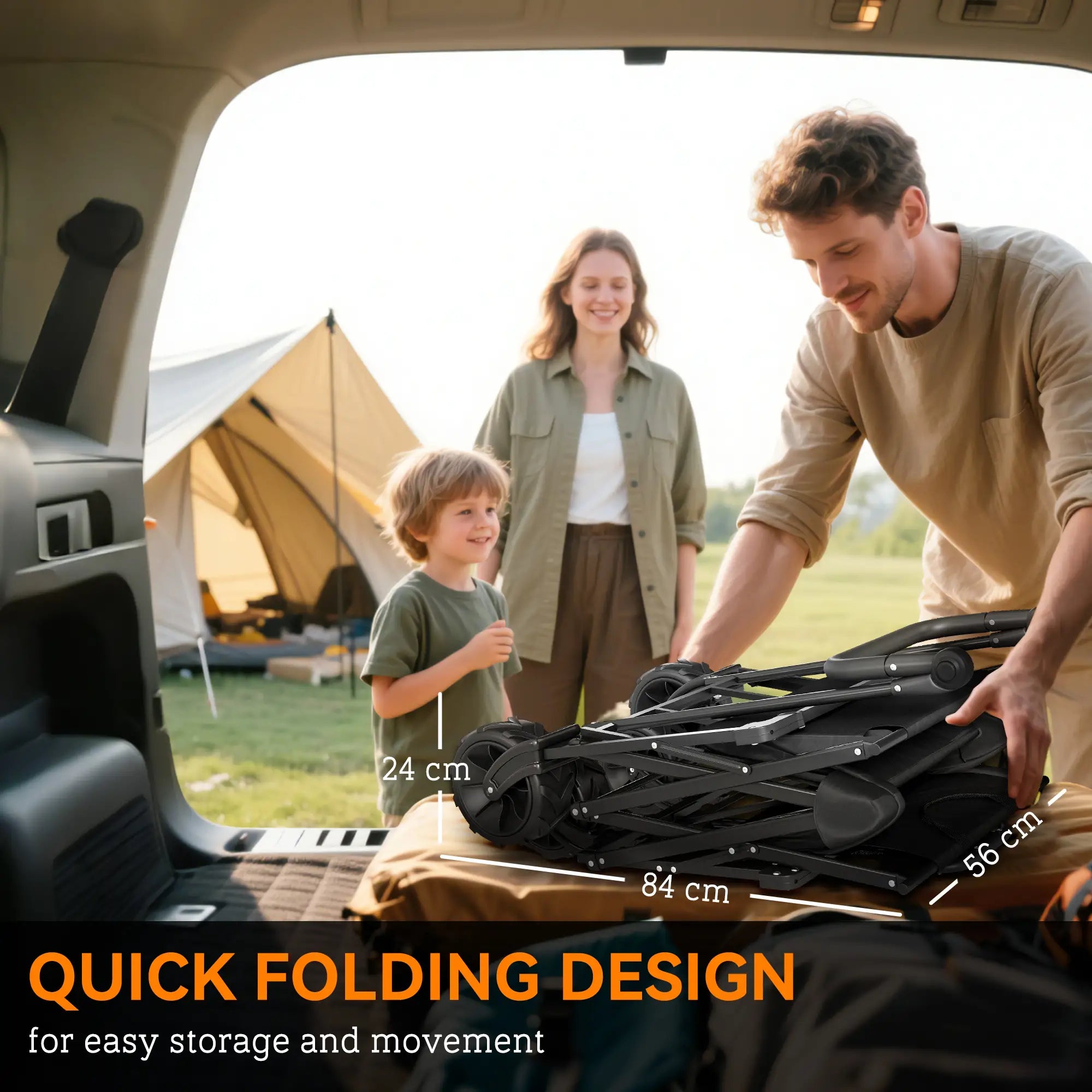 80L Folding Wagon Cart, Heavy-Duty Collapsible, Adjustable Handle, Black Folding Garden Carts at Gallery Canada