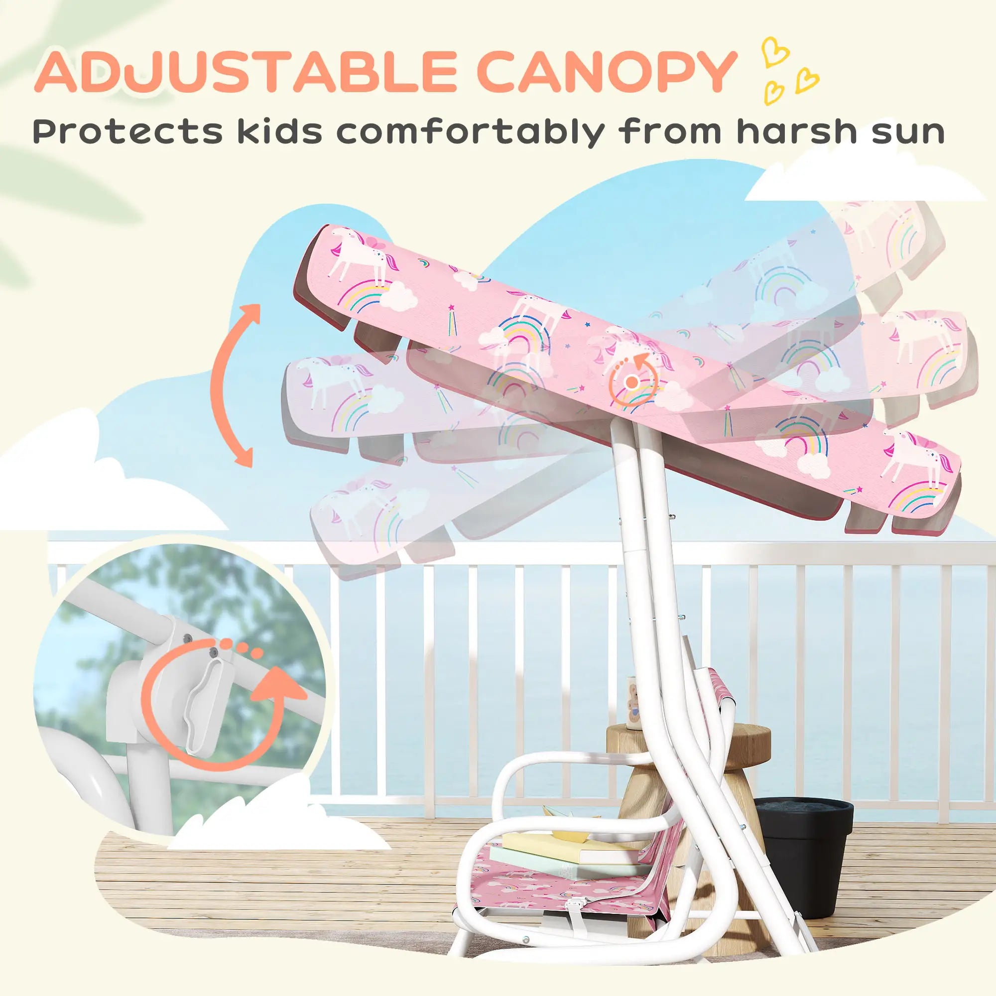 Kids Porch Swing, 2-Seater Bench With Safety Belts, Adjustable Canopy, Pink Gym Sets & Swings at Gallery Canada