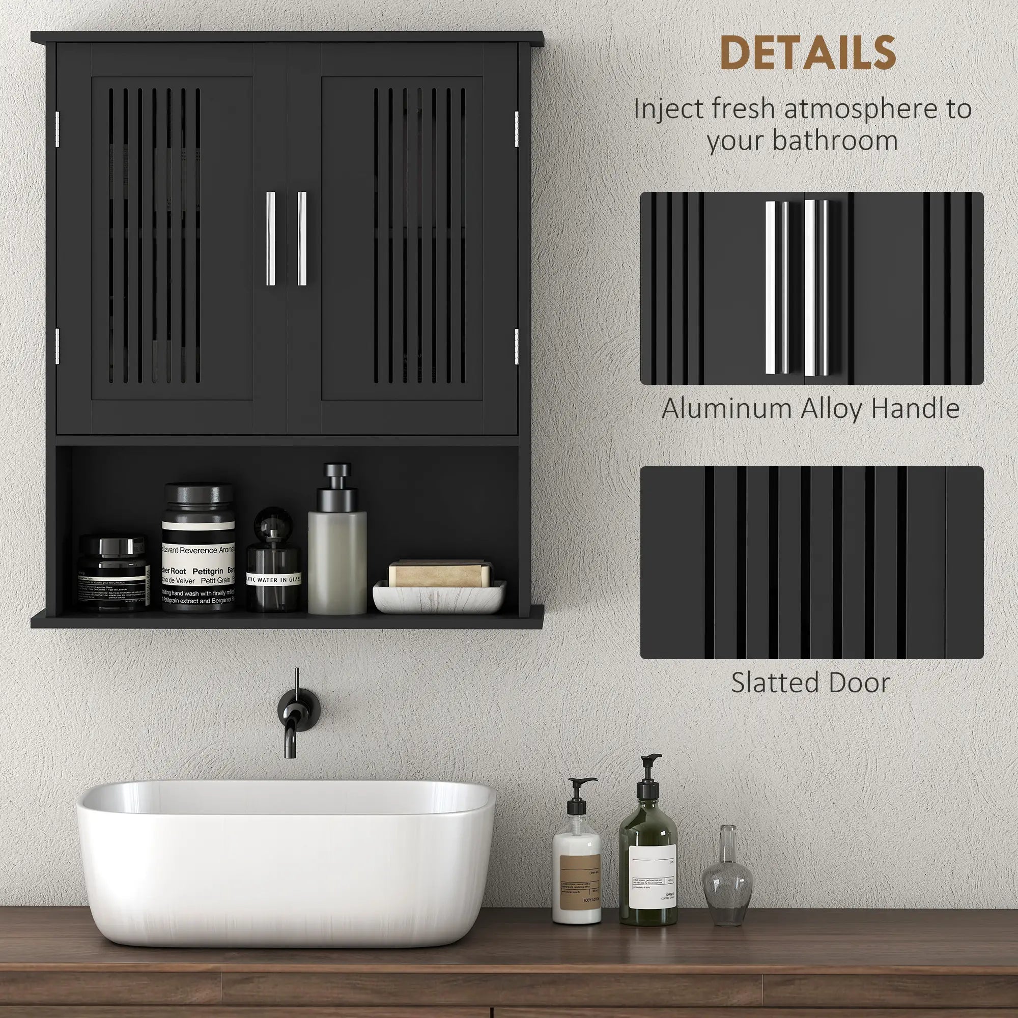 Wall Mount Bathroom Cabinet, 2 Door With Shelf, Black Mirror Medicine Cabinets at Gallery Canada