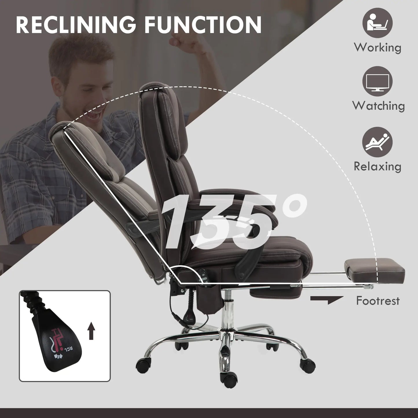 Massage Office Chair, Reclining Executive Chair, 6-Point Vibration, Footrest, Dark Brown Massage Chairs at Gallery Canada