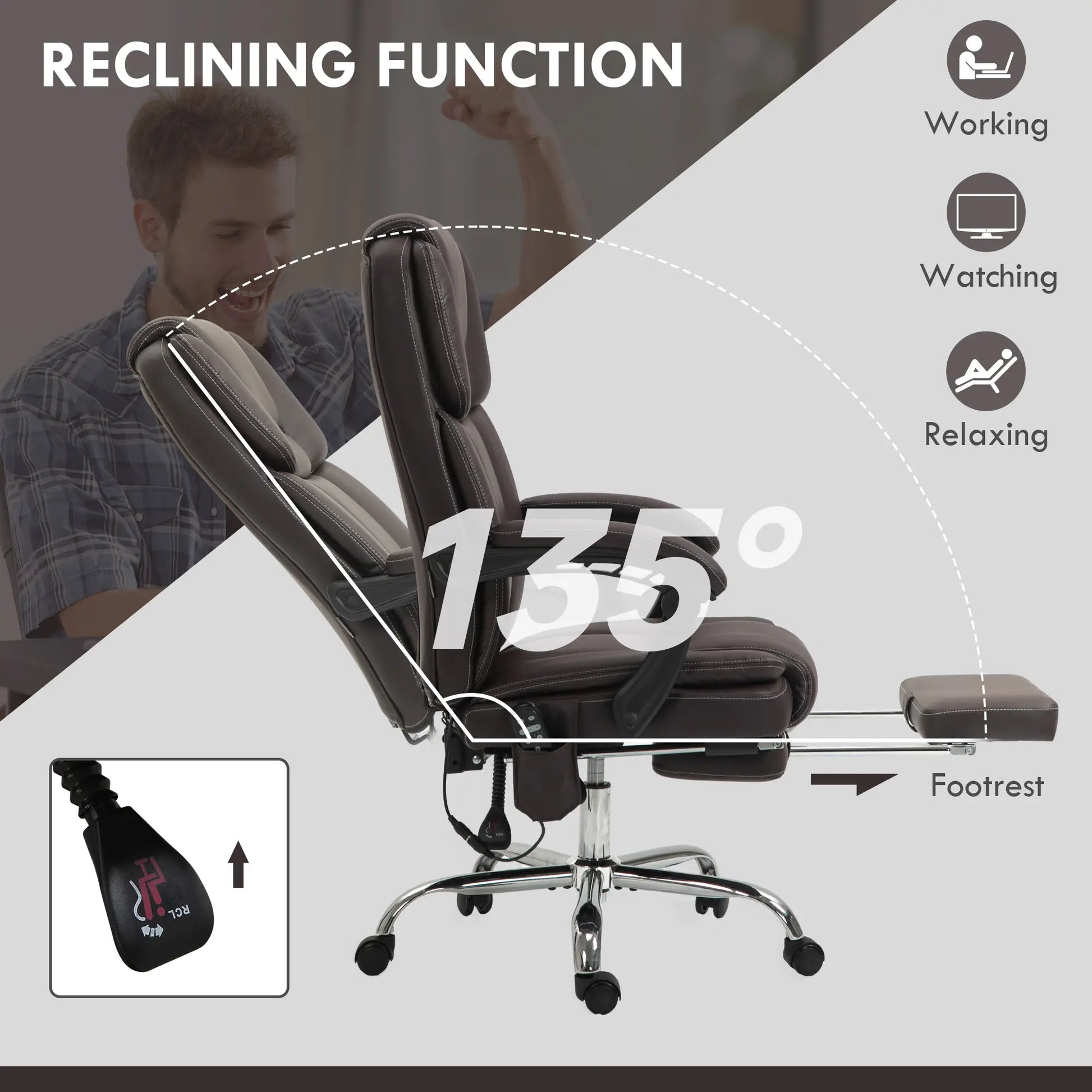 Massage Office Chair, Reclining Executive Chair, 6-Point Vibration, Footrest, Dark Brown Massage Chairs at Gallery Canada