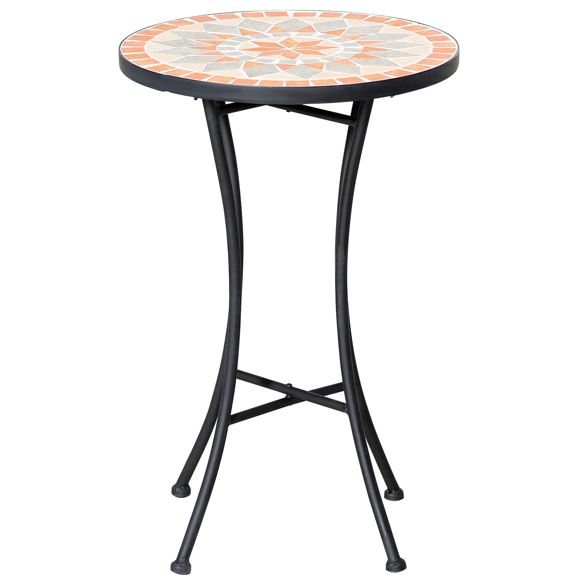 Round Mosaic Patio Table, Metal Frame, Outdoor Garden Furniture, Yellow Grey Patio Side Tables Black, Yellow, Grey at Gallery Canada