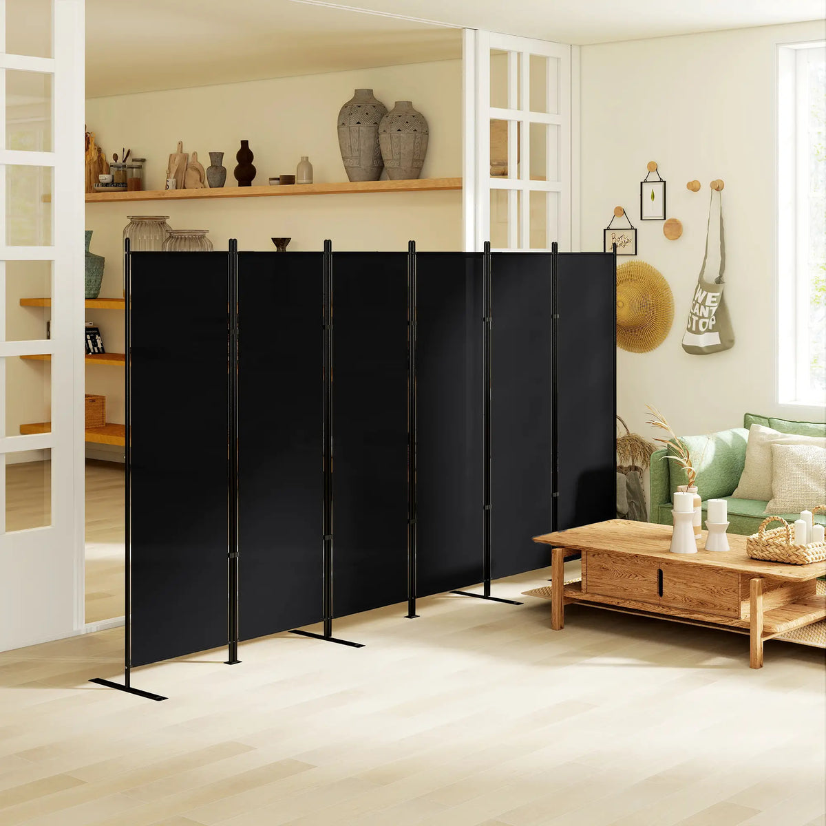 6 Ft 6 Panel Folding Room Divider, Portable Privacy Screen, Black Room Dividers at Gallery Canada
