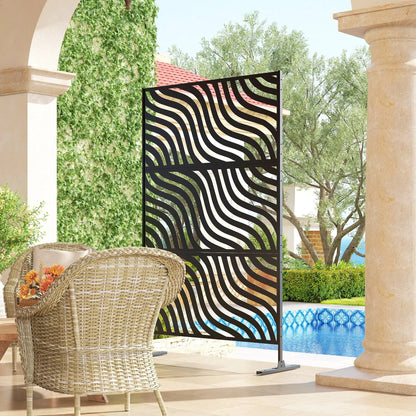 78" X 48" Metal Outdoor Privacy Screen, Freestanding Divider, Black